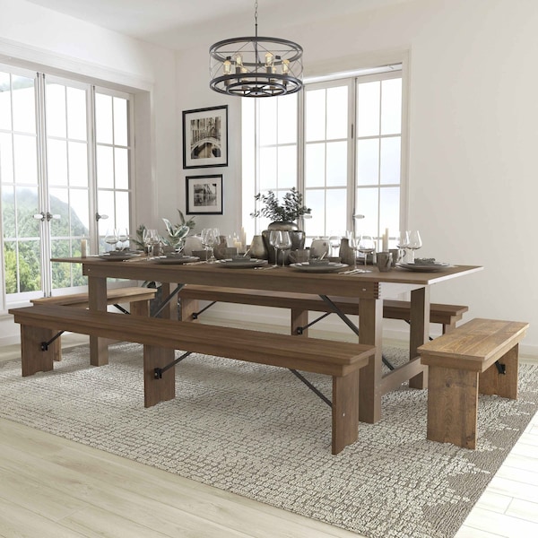 Flash Furniture Rectangle Antique Farm Table , 40"; 96", 40-1/4" W 30"; 17-3/4" H, XA-FARM-7-GG - main